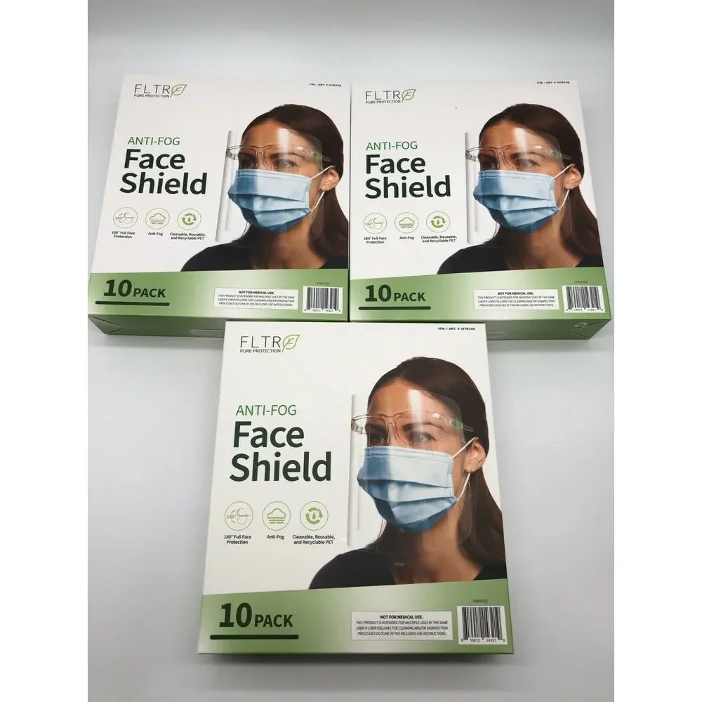 FLTR Pure Protection Anti-Fog Face Shields 10-pack Barrier Comfort Lot of 3